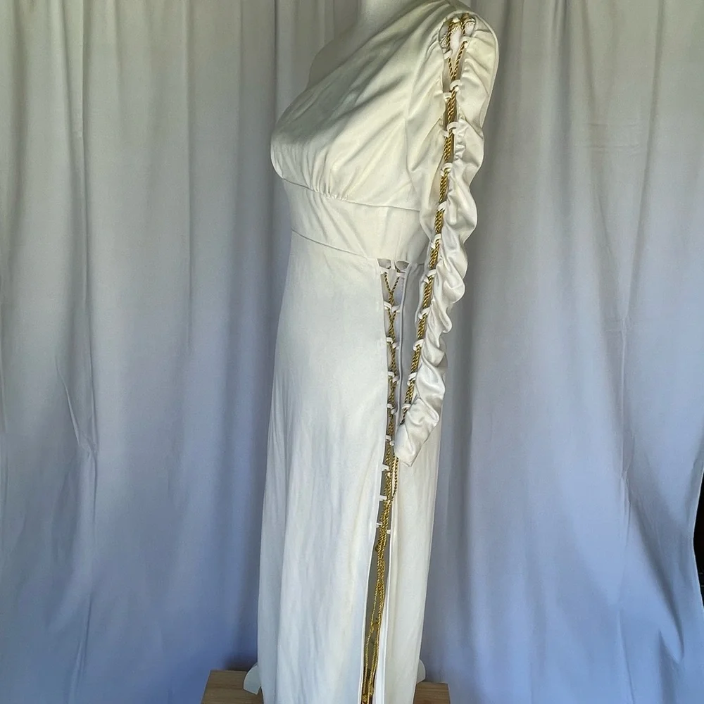 Vintage 1970’s Funky White One Shoulder Goddess Disco Maxi Dress - Picture 2 of 7